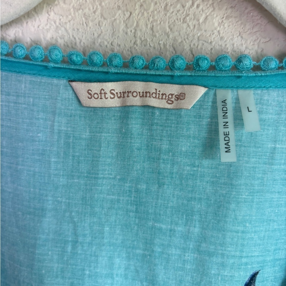 Soft Surroundings Seychelles Tropical Ocean Print Beaded Pleated Tunic Dress L - Picture 6 of 10